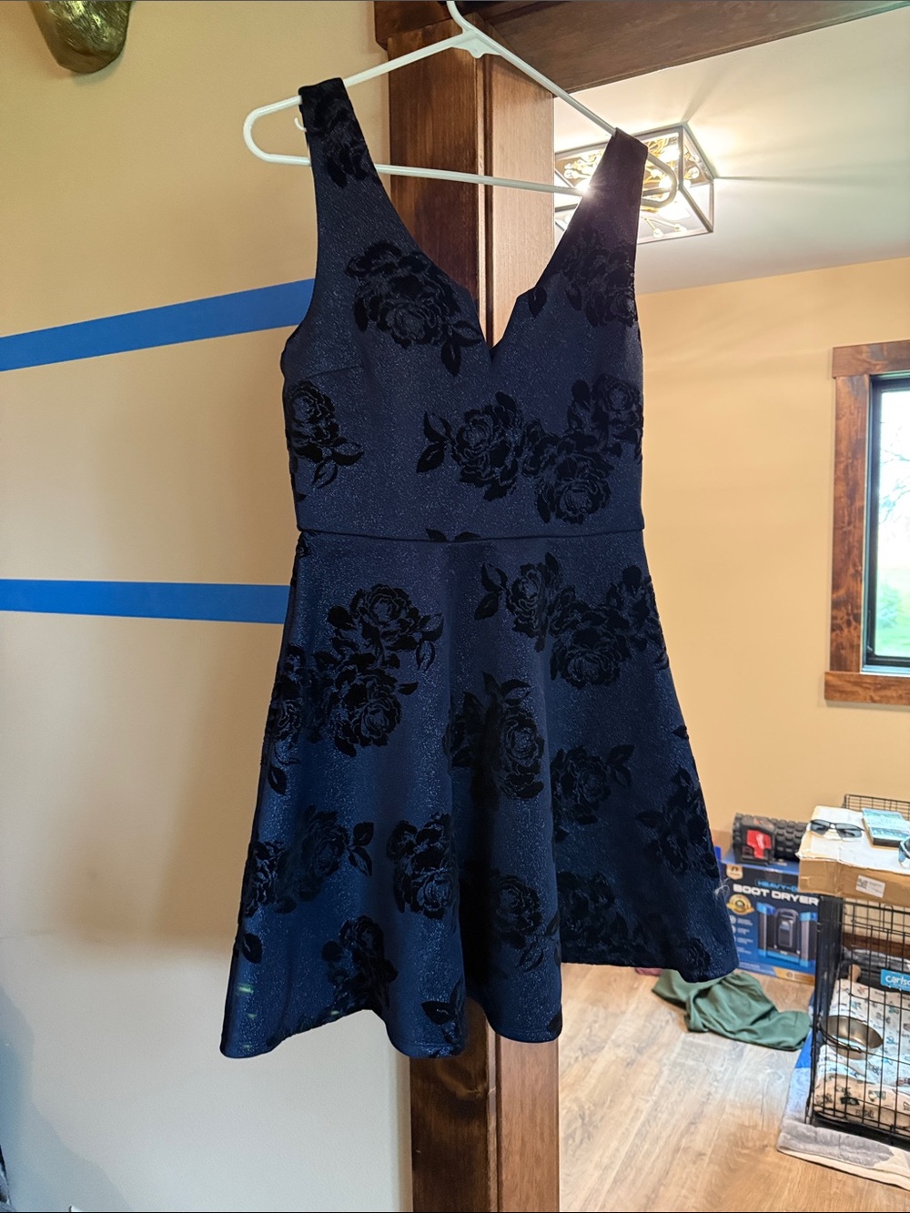 miami Navy Floral V-Neck Fit & Flare Mini Dress